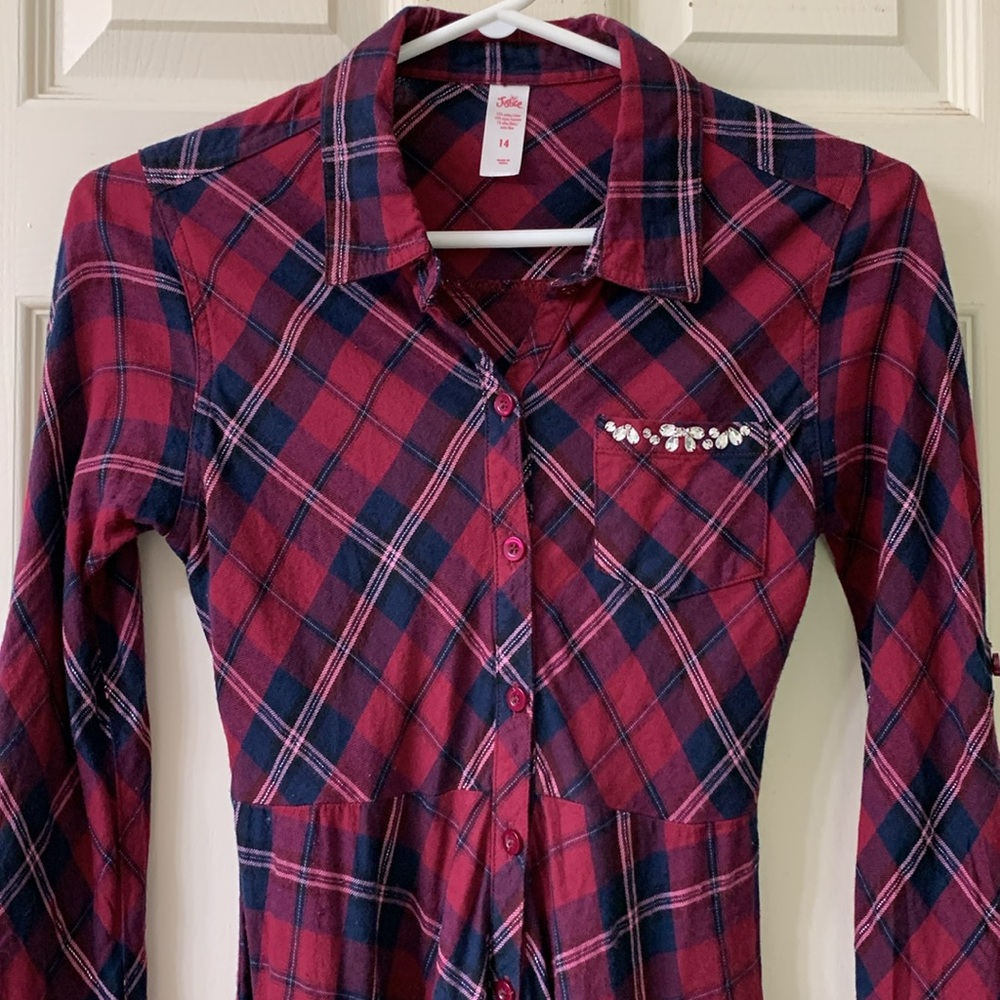 🌷3 for $25🌷Justice, US 14 (Girl), Red & Navy Plaid Fit & Flare Shirt Dress